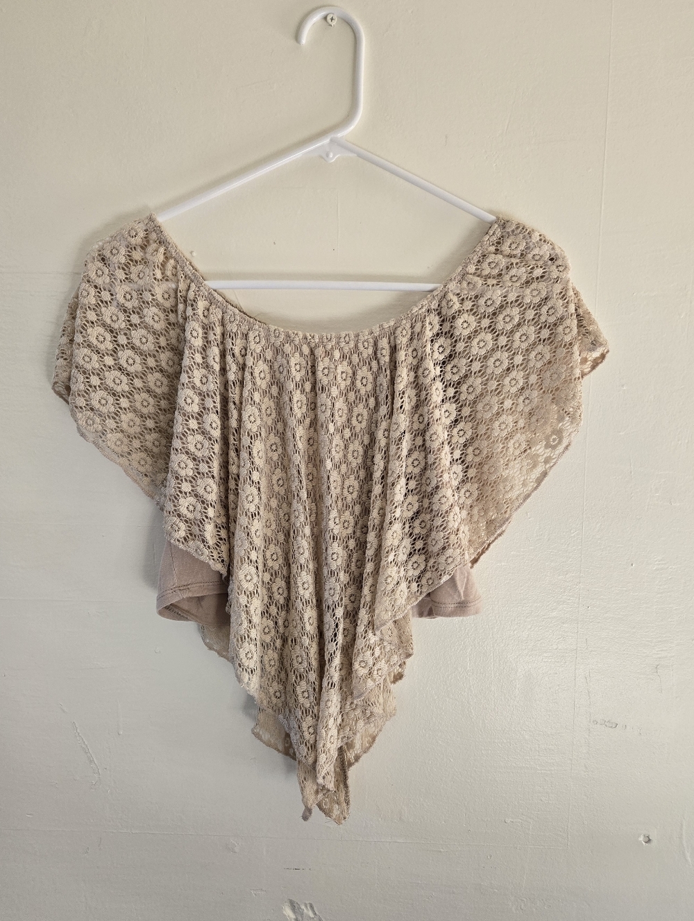 Beige Crochet Poncho-Style Tunic